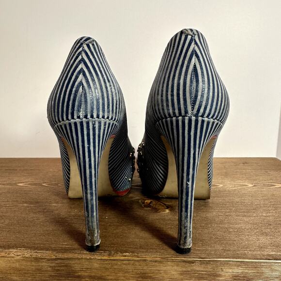 Gianni Bini Chunky Platform Ultra High Heels SZ 7 Nautical Striped Star  Retro - Picture 7 of 10